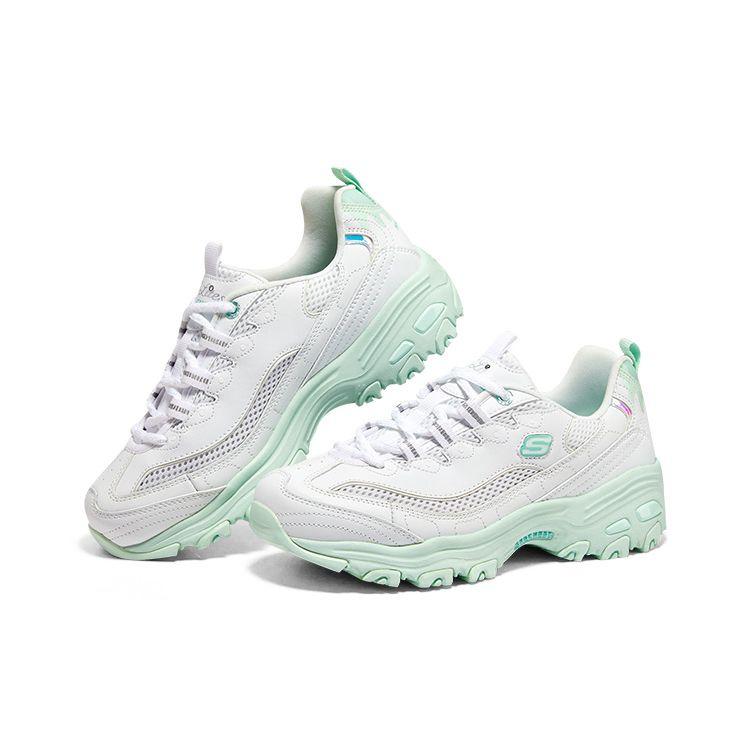 Skechers DLites 1.0 Ice Cream Bear Lime Paradise Fabric Breathable Durable Shock Absorption Low Top Dad Shoes Women Sneakers Tiffany-Green 896192-WMT