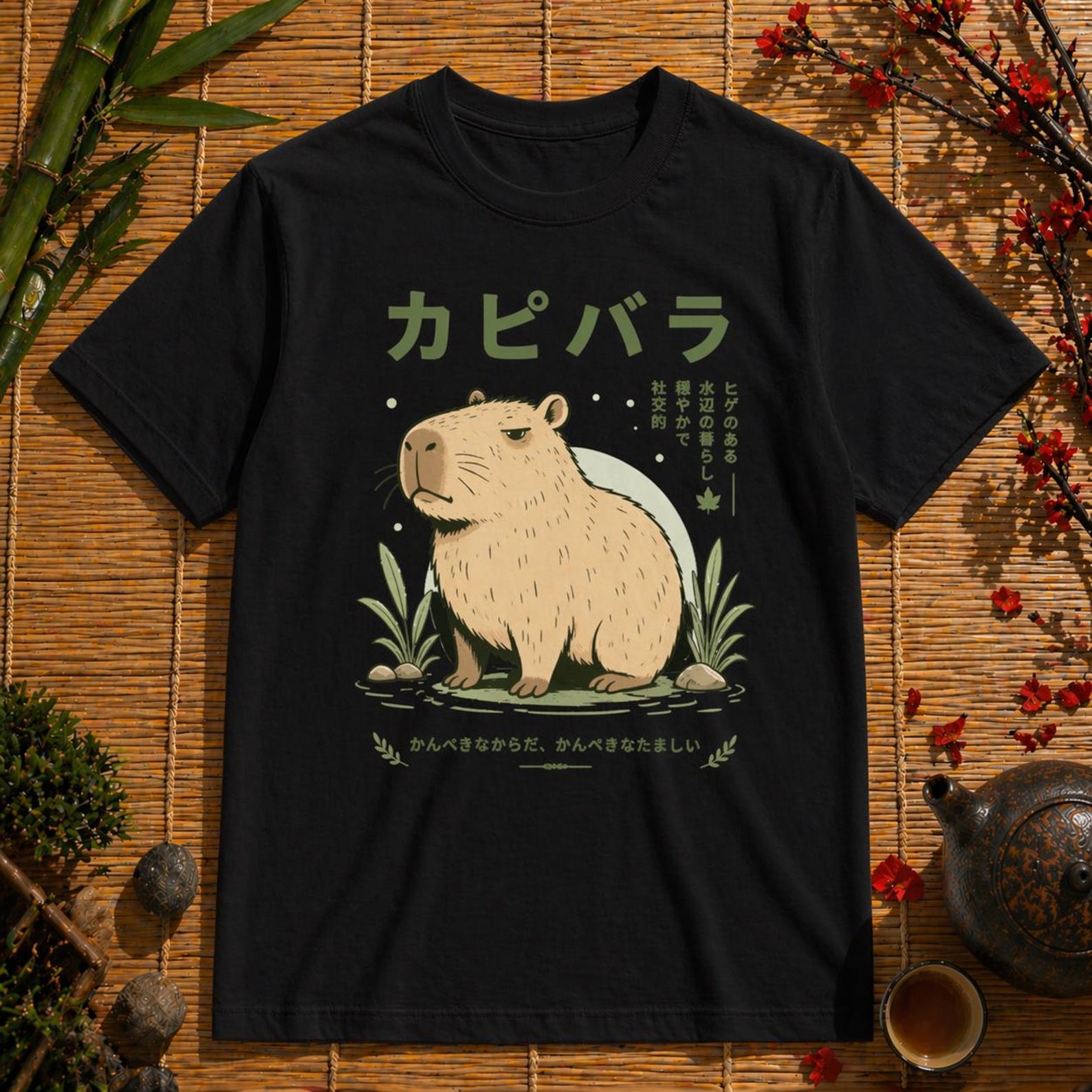 Capybara T-Shirt – Minimalist Japanese Nature Design XL