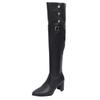 High boots over the knee fold wind high heel boots wear thin pointed casual knight boots leather boots two thick heel niche fashion