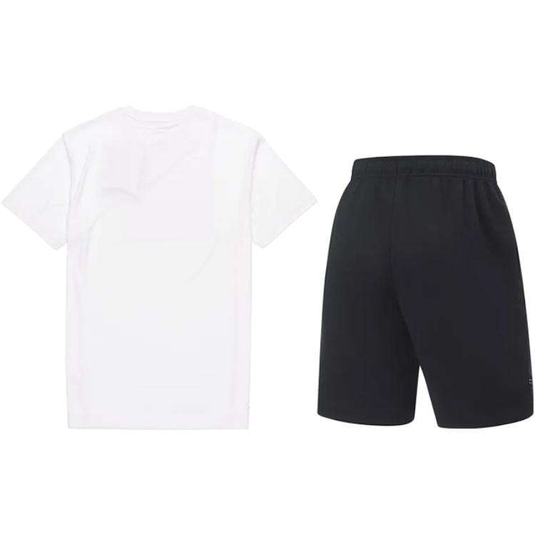 Li Ning Logo Simple Quick-Dry Comfortable Versatile Round Neck Pullover Short Sleeve Mid-Waist Tied Shorts Casual Sports Suit YTSU141-1+AKST543-3