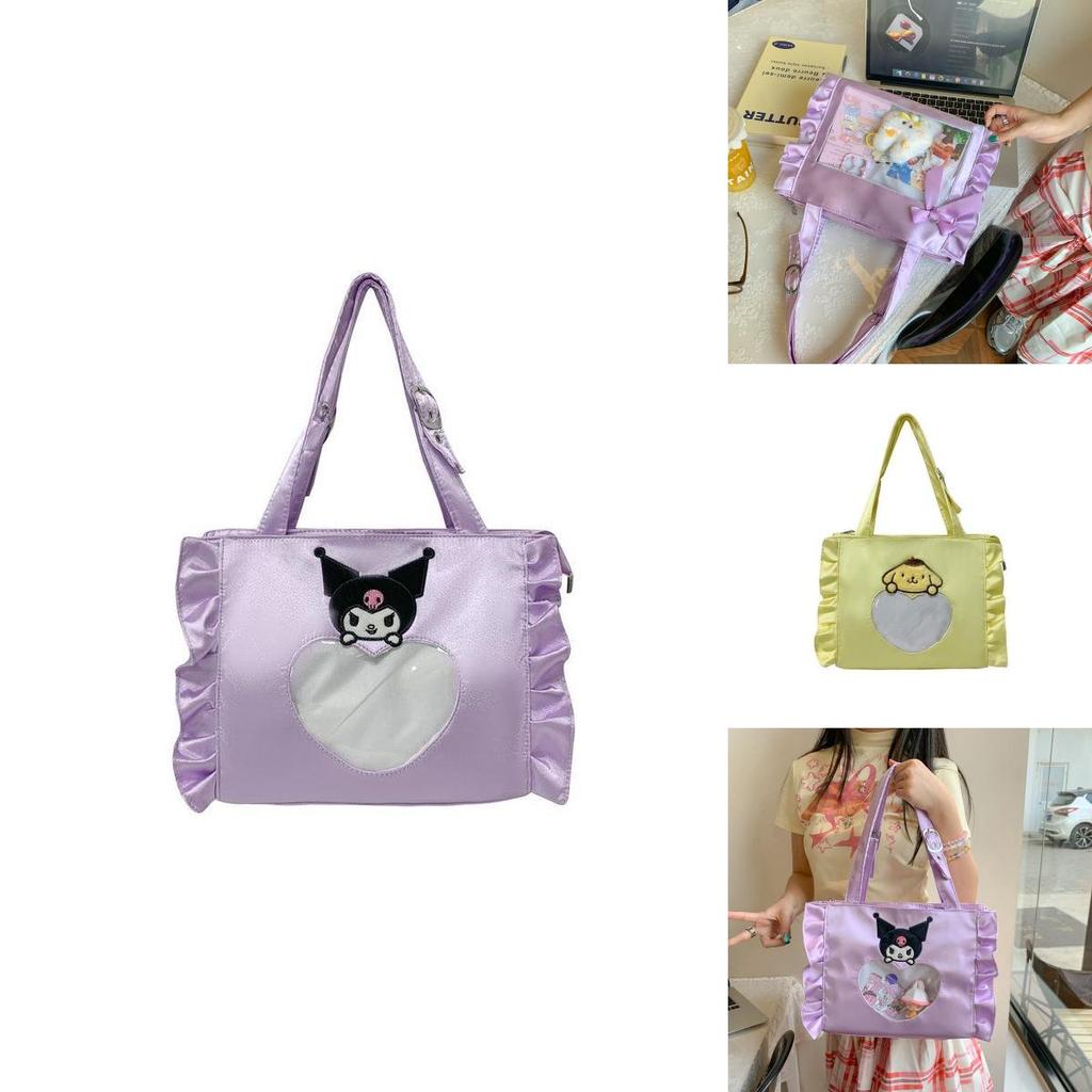 Pattern Lace Design Tote Bag With Transparent Compartment For Daily Use Girls