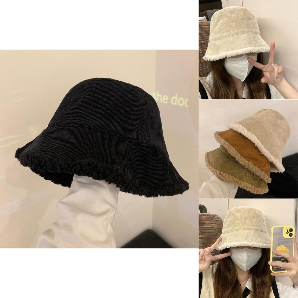 Fashionable Chic Lamb Wool Bucket Hat For Women 2022 Winter Trendy Warm Fisherman Hat