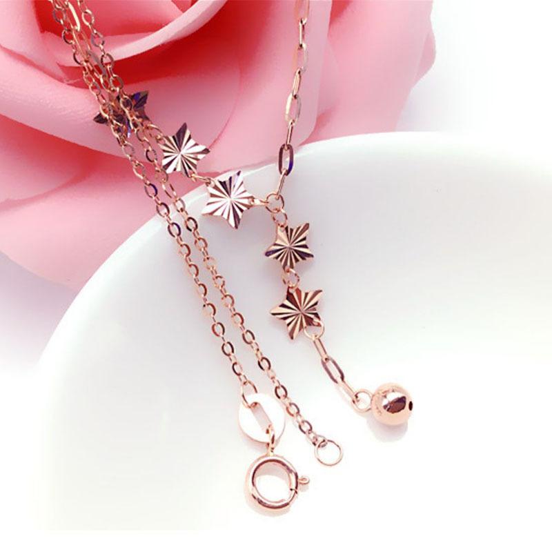 Exquisite Russian 585 Rose Gold Plated Shining Star Necklace Purple Gold Star Tassel Necklace Bead Set Chain