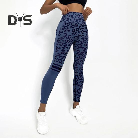 Women Yoga Pants Leopard Print High Waist Tummy Control Butt Lift Skinny Soft Breathable Slim Fit Seamless Sports Long Trousers