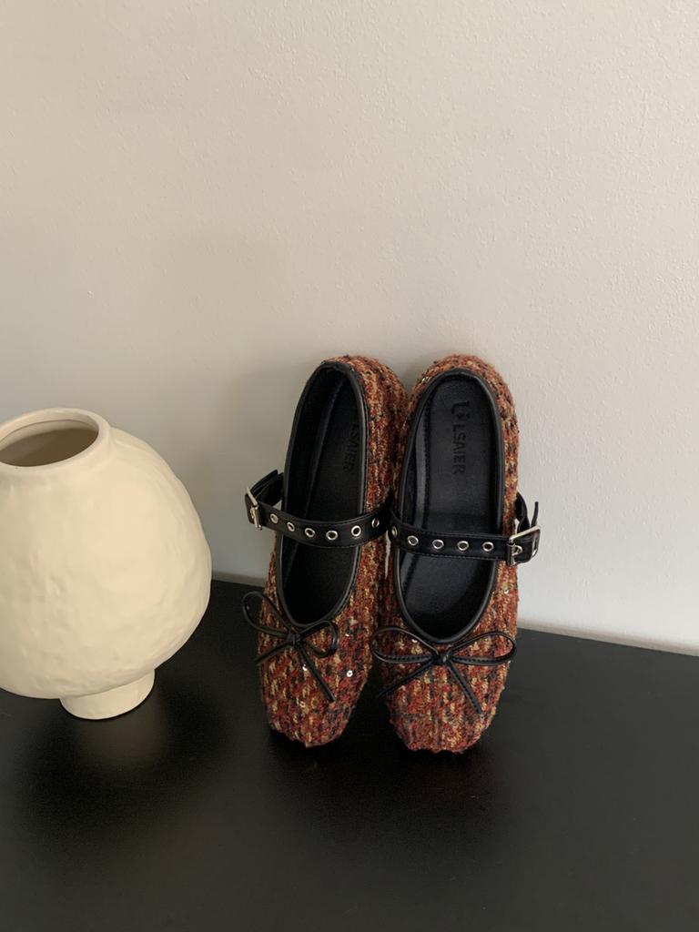 Evening wind bow shallow mouth Mary Jane shoes women's shoes 2025 early spring ballet flat shoes show long legs