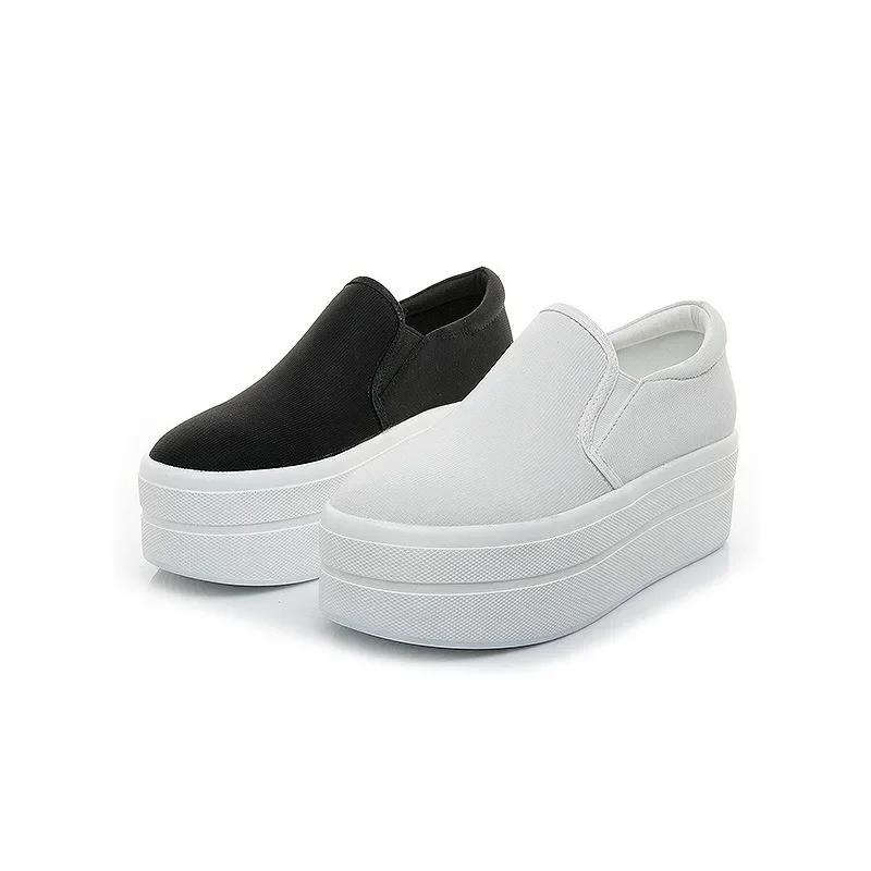 Fashion 6CM Denim Platform Wedge Autumn Elastic High Brand Chunky Sneakers Fashion Casual Spring Slip on Black White Shoes 2024