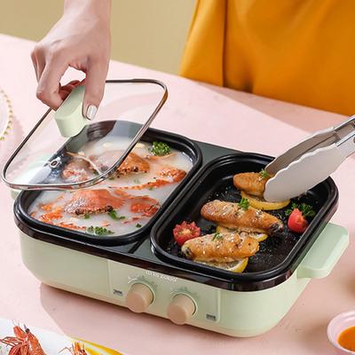 Shabu Pot And Griddle Multifunctional Portable Non-stick 2 In 1 Cooking Electric Hotpot for Dorm