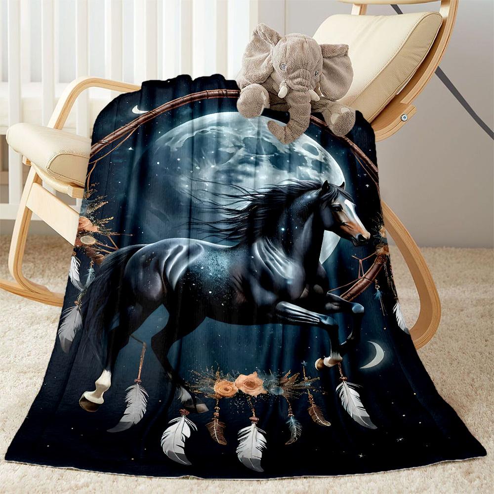 Horse Blanket Comfortable Perfect for Livingroom Seaside Sofa All-Season Use Modern Ideal Gift For Birthday Valentine'S Day
