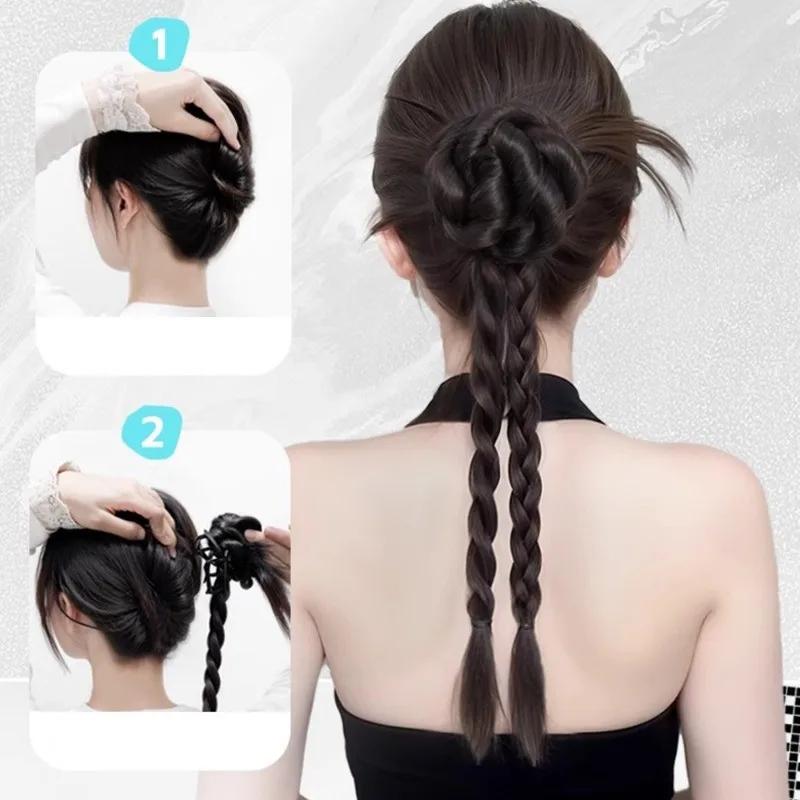 Sweet Bun Head Braid Synthetic Ponytails Wig Clip 40cm Women Fashion Twist Braid Daily Styling Headdress