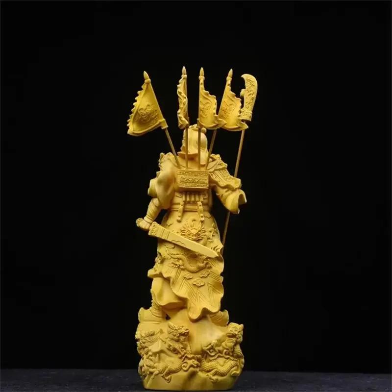 Feng Shui Boxwood Five Banners Guan Yu God of Wealth Home Living Room Ornament