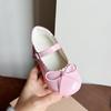 Girls' Princess Bow Patent Leather Shoes - Shiny, Low-Cut, Magic Tape, Japanese Style for Spring and Autumn