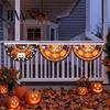 Reusable Holiday Porch Sign Halloween Semi Circle Bunting Banner, Pumpkin Bat Yard Decor, Decorative Fan Shaped Flags Spooky Festive Hanging Flag for