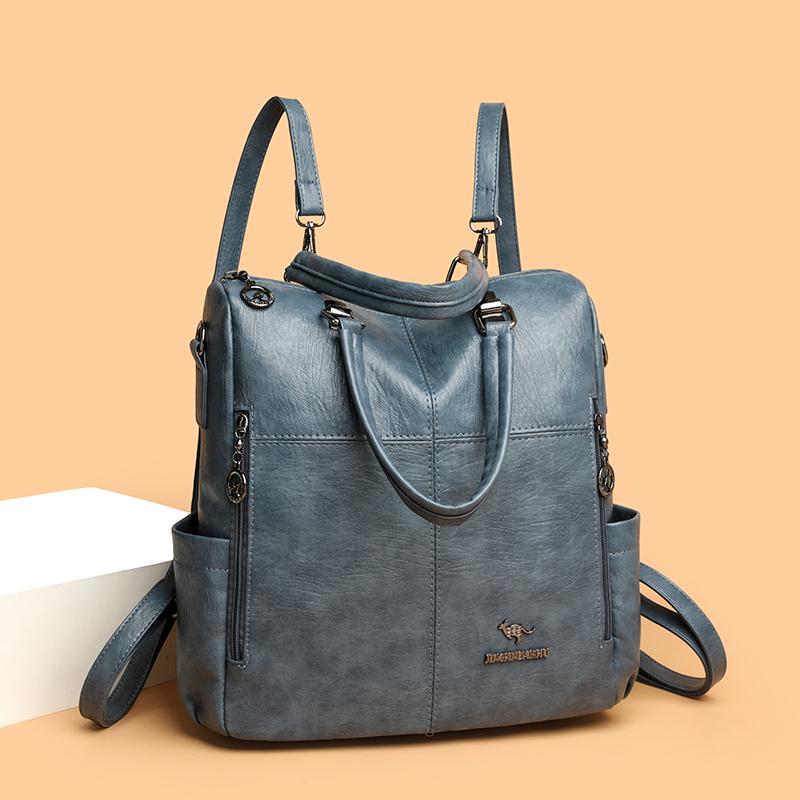 Multifunctional Backpack Women's Bag PU Shoulder Bag Solid Color Handbag