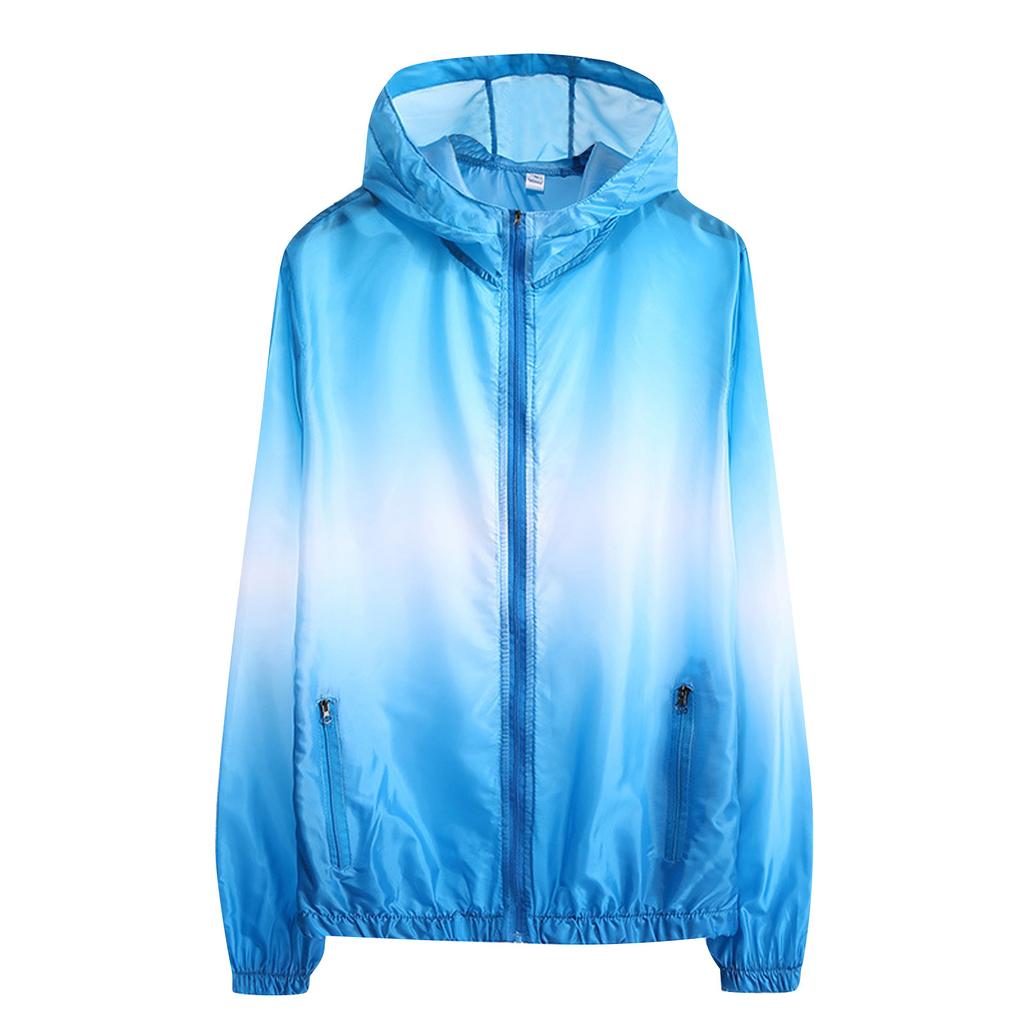 Women's Fashion Gradient Printed Hooded Tops Outdoor Sunscreen Coat