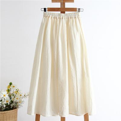Japonais Mori fille été femmes solide Simple a-ligne jupe taille haute abricot coton lin jupe élégante décontracté ample jupe Midi