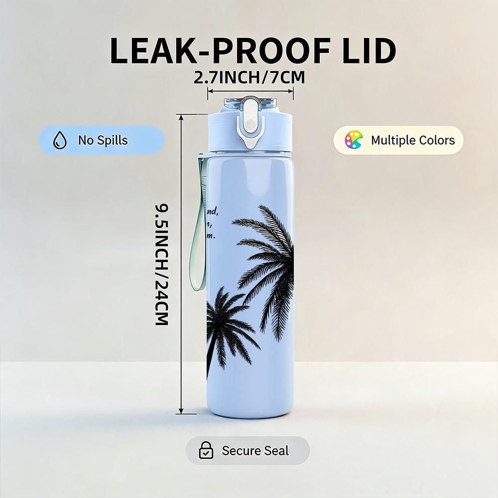 1PC Two Palm Tree Tropical Silhouette Print 750ml Color Plastic Sports Water Bottle Leakproof Flip Straw Lid Suitable for Sports Office Home Use
