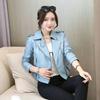 Women Short Faux Leather Moto Jacket Lapel Zipper Slim Biker PU Coat Casual Motorcycle Outerwear