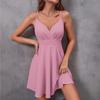 women's solid adjustable spaghetti wrap v neck high waist flowy mini sundress summer party skater gown