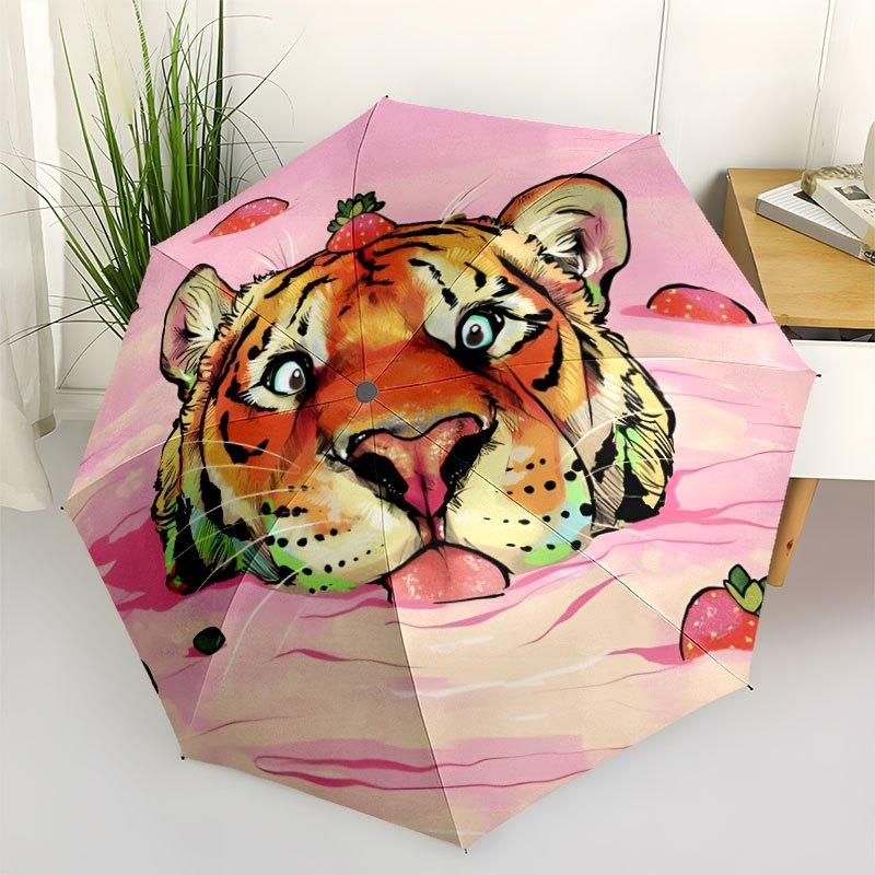 Good Boy Tigers Portable Automatic Umbrella Folding Umbrella With 8 Ribs Foldable Design For Outdoor Daily Use Stylish Accessory Perfect Gift For