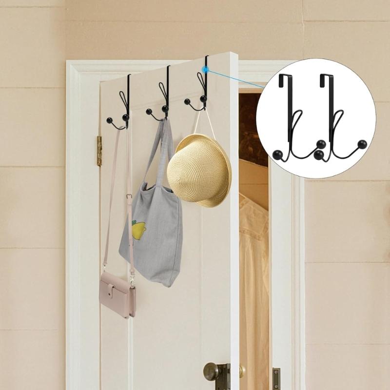 4Pcs Over Door Hooks Featuring Protective Sponge Inserts Fit Door 1.2 To 1.4 Inches Wide Metal Construction Rust Proof
