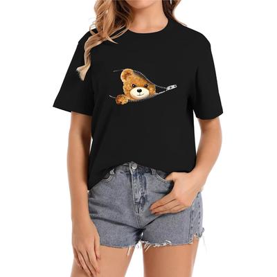 Damen T-Shirt Rundhalsausschnitt Print Bär Designer Freizeithemd