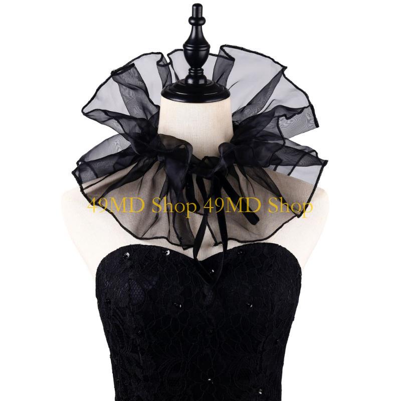 49MD Tie Collar Cosplay Ruffled Elizabethan Wrist Cuffs Medieval Cosplay Drama Play Decorative Shirt Dress Collar