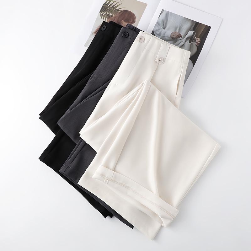 Women's High-Waisted Gray Wide-Leg Pants - 2025 Spring Collection: Drapey, Loose, Straight-Leg, Casual Elegance