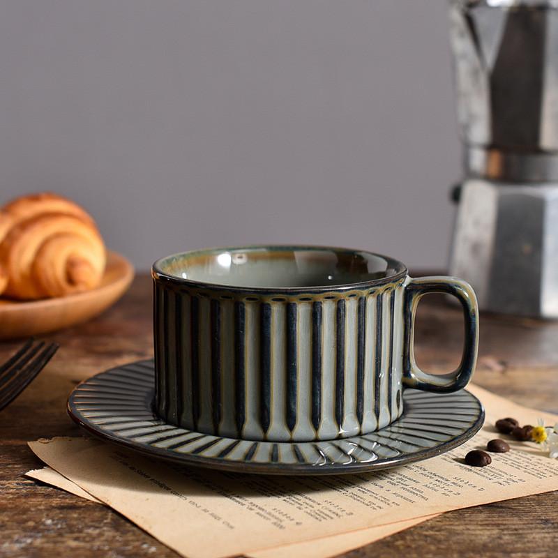 Japanese-Style Retro Ceramic Coffee Cup and Saucer Set Creative Afternoon Tea Mug With Tray Personalized Mug Kiln Water Cup