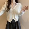 Korean-Style Women's Slim Fit Faux Mink Cardigan with Lace Collar - Autumn/Winter