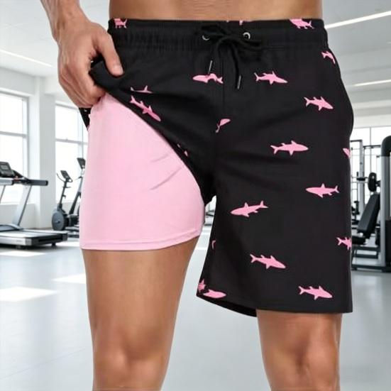 Board Shorts with Compression Liner Quick Dry Board Shorts Breathable Lining Adjustable Drawstring Summer Shorts