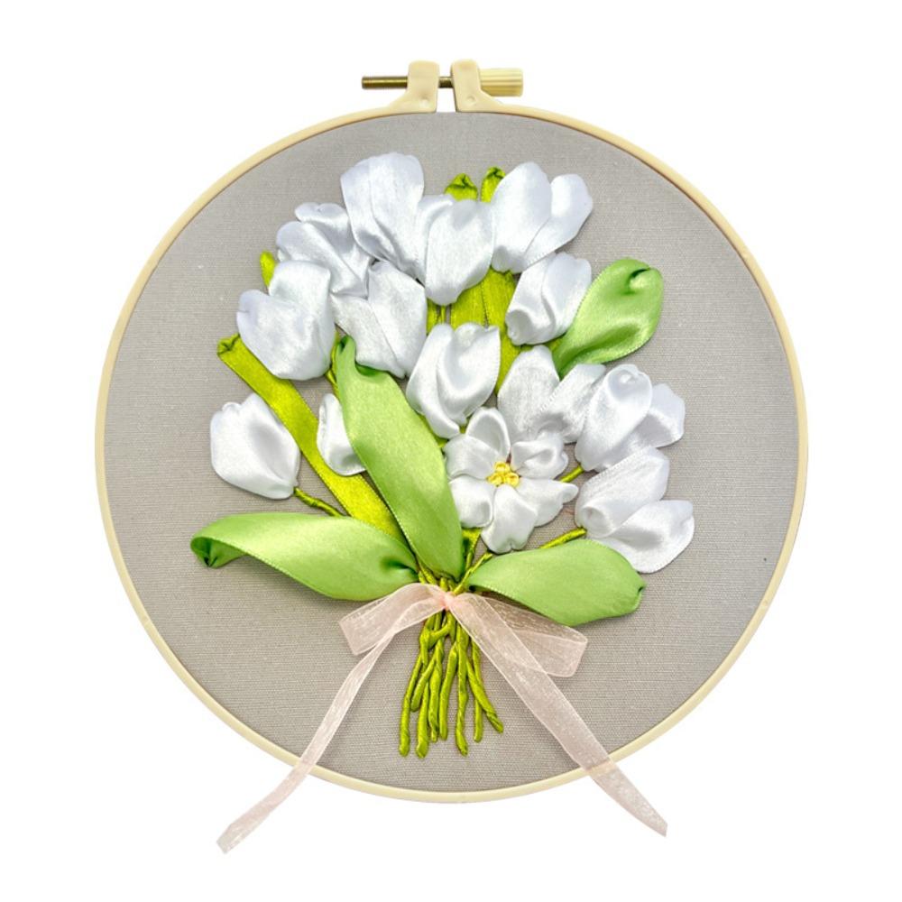 Floral Patterns Flower Ribbon Embroidery Kit Colorful Embroidery Set Cross Stitch Set Beginner