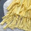 French yellow suspender pure desire wind dress women's summer irregular cake skirt ruffle edge vacation skirt high sense
