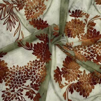 Retro Green Flower African Burnout Velour Fabric Tie-dye Flocking Mesh Christmas Fabric for Dress Sewing Accessories