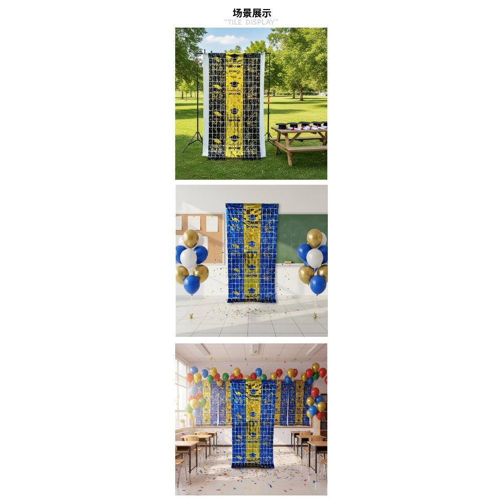 2026 Graduation Square Foil Fringe Curtain Metallic Tinsel Backdrop Door Curtain with Grad Cap Theme for Graduation Party