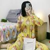 Pajamas Female Cute Fun Cartoon Long-sleeved Round Neck Fresh Small Ice Cream Can Be Worn Outside Loungewear Large Size Suit