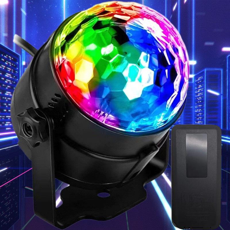 Mini LED Colorful Rotating Magic Crystal Ball Light with Sound Control for Home, KTV, Bar, and Strobe Effects