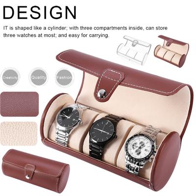 3 Sleuven Horlogedoos Horloge Reiskoffer 3 Sleuven Horlogedoos Reizen PU Leer Rolhoes Sieraden Opberging Verzamelaar Organizer Horlogedoos