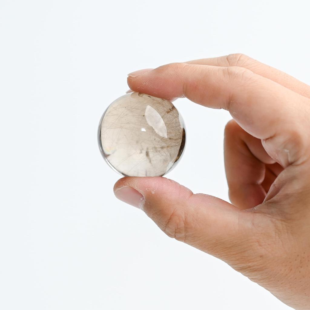 Smoky Rutilated Quartz Round Ball Sphere 40mm Ball 87g Gold Needle Crystal Money Luck Work Luck Power Stone Amulet [Eigado]