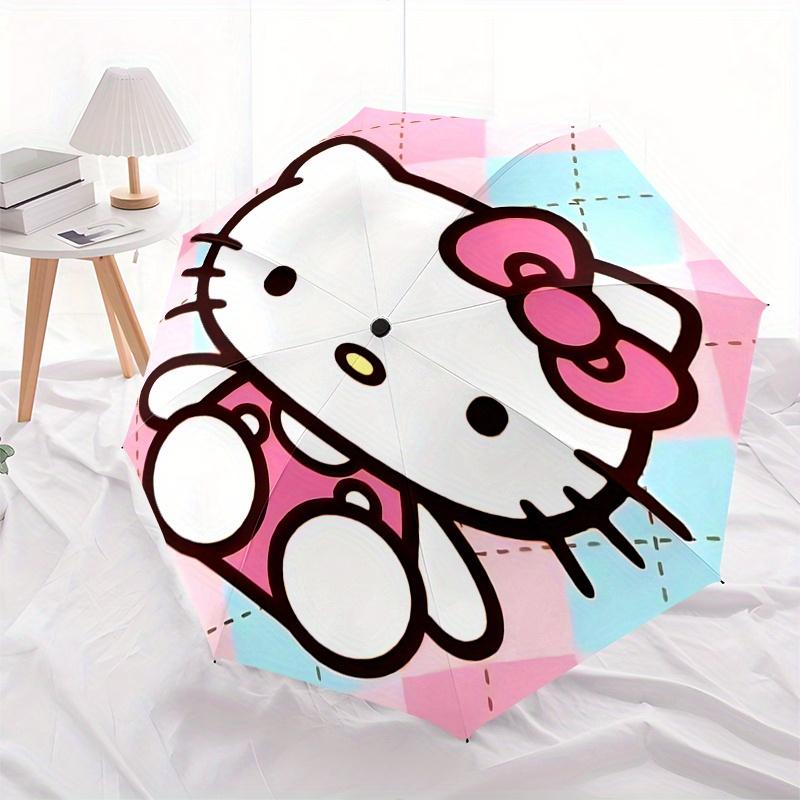 Hello Kitty,Plaid Automatic Umbrella-Foldable, Durable 8-Bone Design, Compact and Stylish, Great for Camping, Halloween, Christmas, Mother's