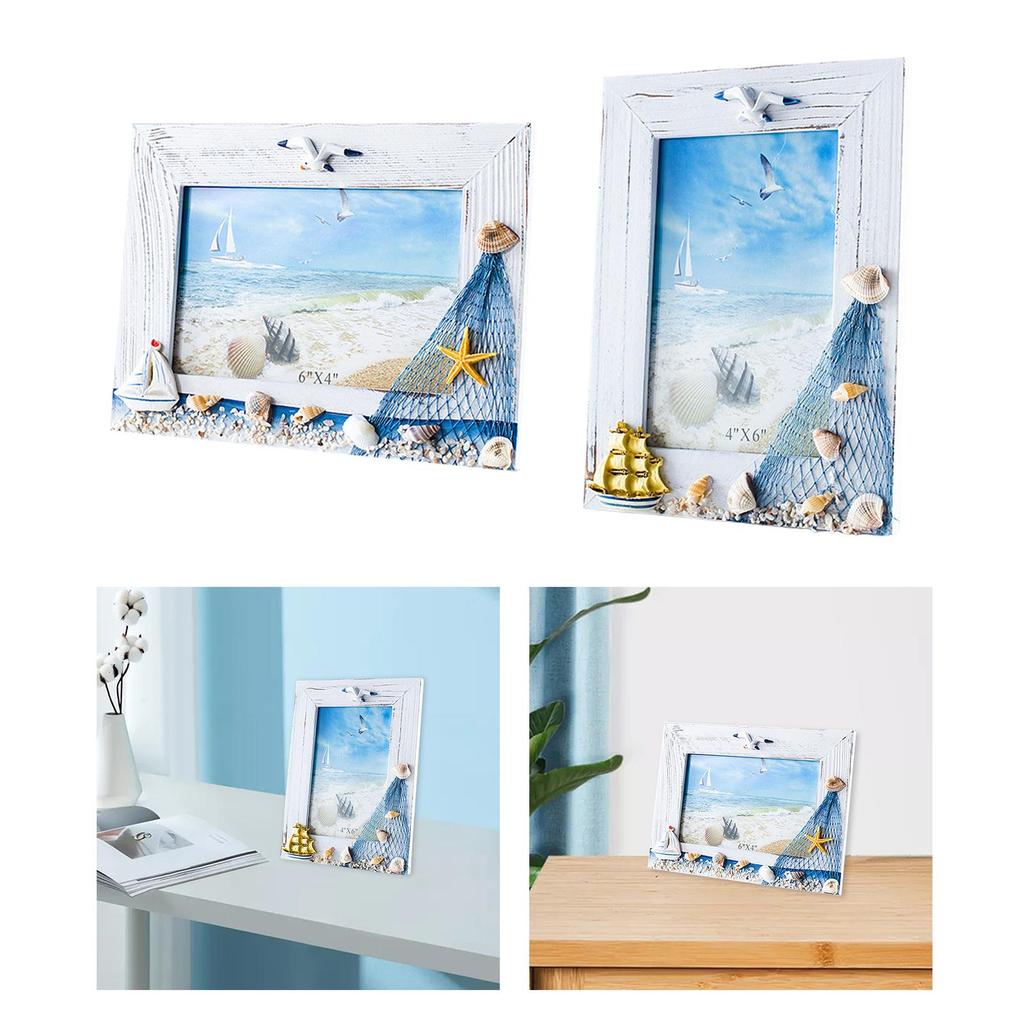 Photo Frame Shell Poster Display Vintage Style Tabletop for Holiday Indoor Birthday