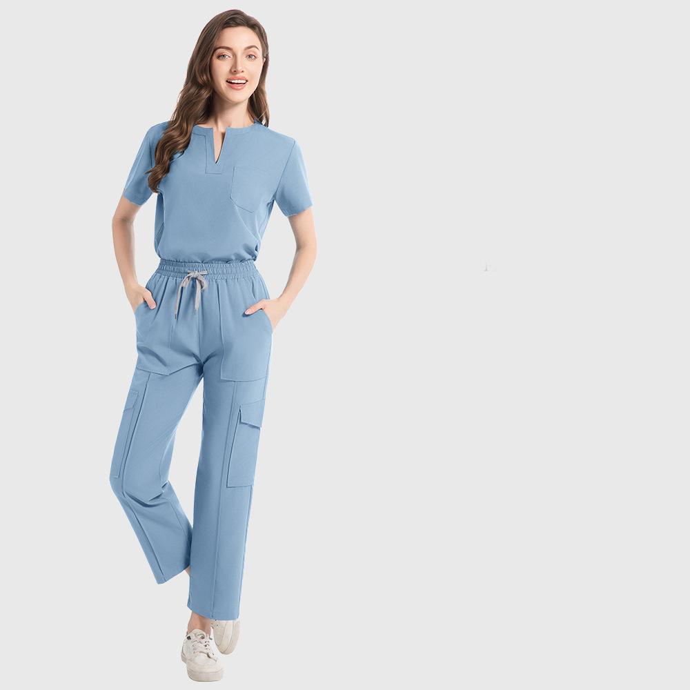 Medizinische Damen Krankenschwester Scrub Set Taschenhose OP-Saal Schönheitssalon Arbeitskleidung