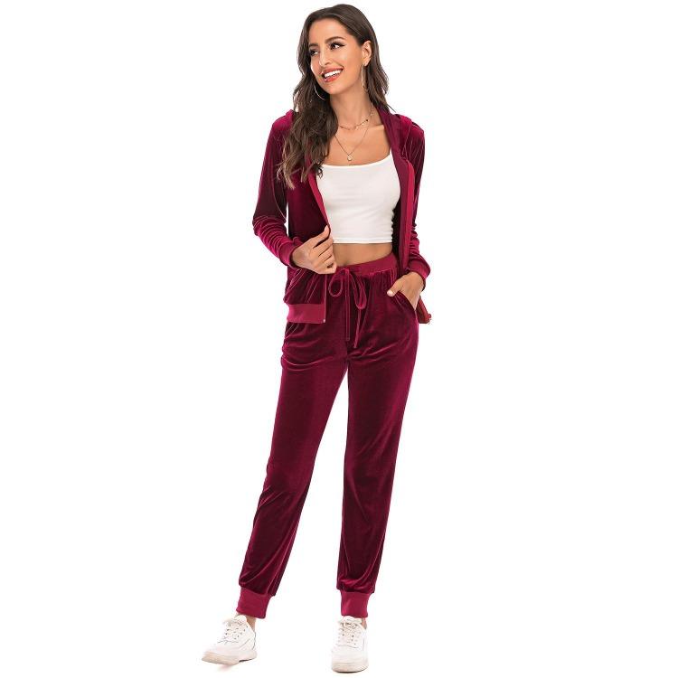 Velvet Velour Tracksuit Set Women Soft Stretch Lounge Zip Up Hoody and Jogger Pants Relaxed Sports Outfit