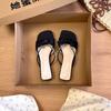 2025 Summer New Versatile Square Head Nude Rhinestones with Low Heels Cool Slippers Thin Heels Half Slippers Outer Wear Women