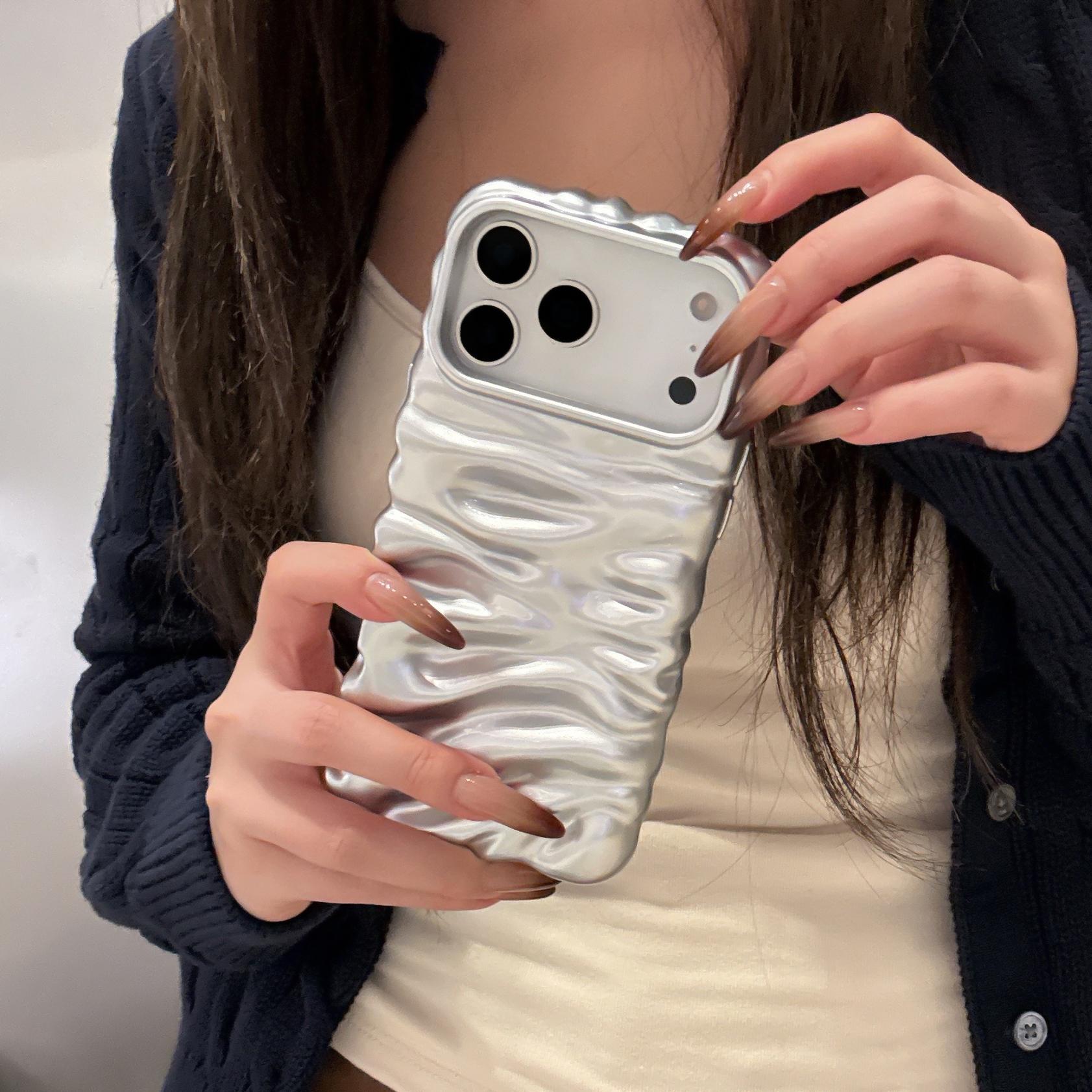 

Plating 3D Wavy Bumper Case for iPhone 17 Air 16 15 14 13 Pro Max Plus Bright Color Folding Wrinkled Texture Armor Cover iPhone 15