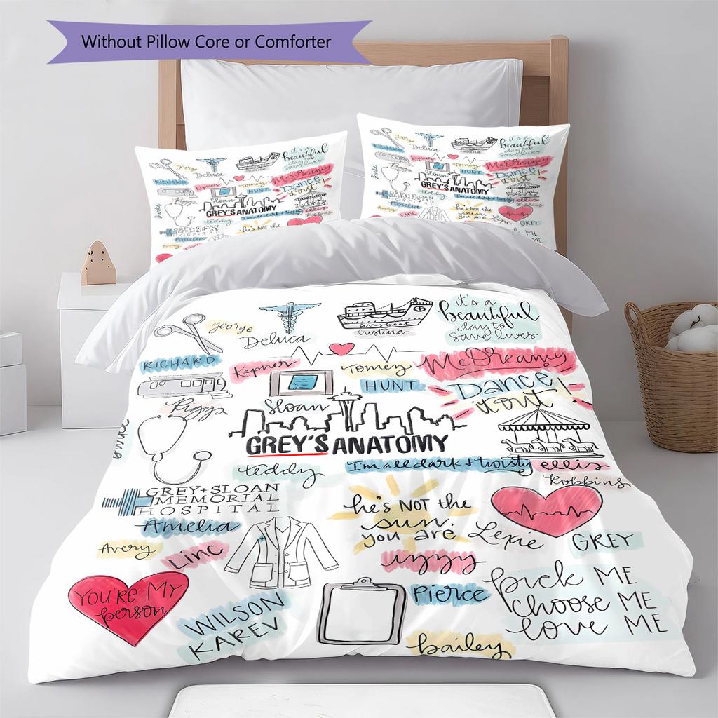 Biancheria da letto con motivo Grey's Anatomy, Set copripiumino Copripiumino Federa Regalo di Compleanno per la Casa (1 * copripiumino + 2 * federa, senza nucleo)