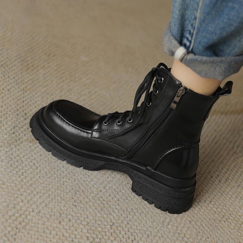 Autumn and Winter New Fashion Boots Women's Thick-soled Non-slip Side Zipper Large-size Women's Boots Korean Version Round Head Comfortable Mediu