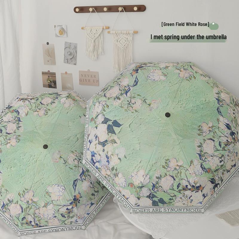 Automatic Digital Print Umbrella with UV Protection - Japanese and Korean Style Women's Sunshade, Three To Five-Fold.