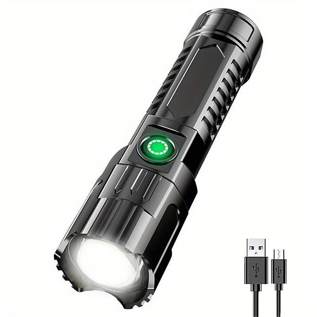 Portable LED Strong Light Flashlight Built-in Battery USB Rechargeable Telescopic Zoom Torch Outdoor Camping Hiking Cycling Lamp