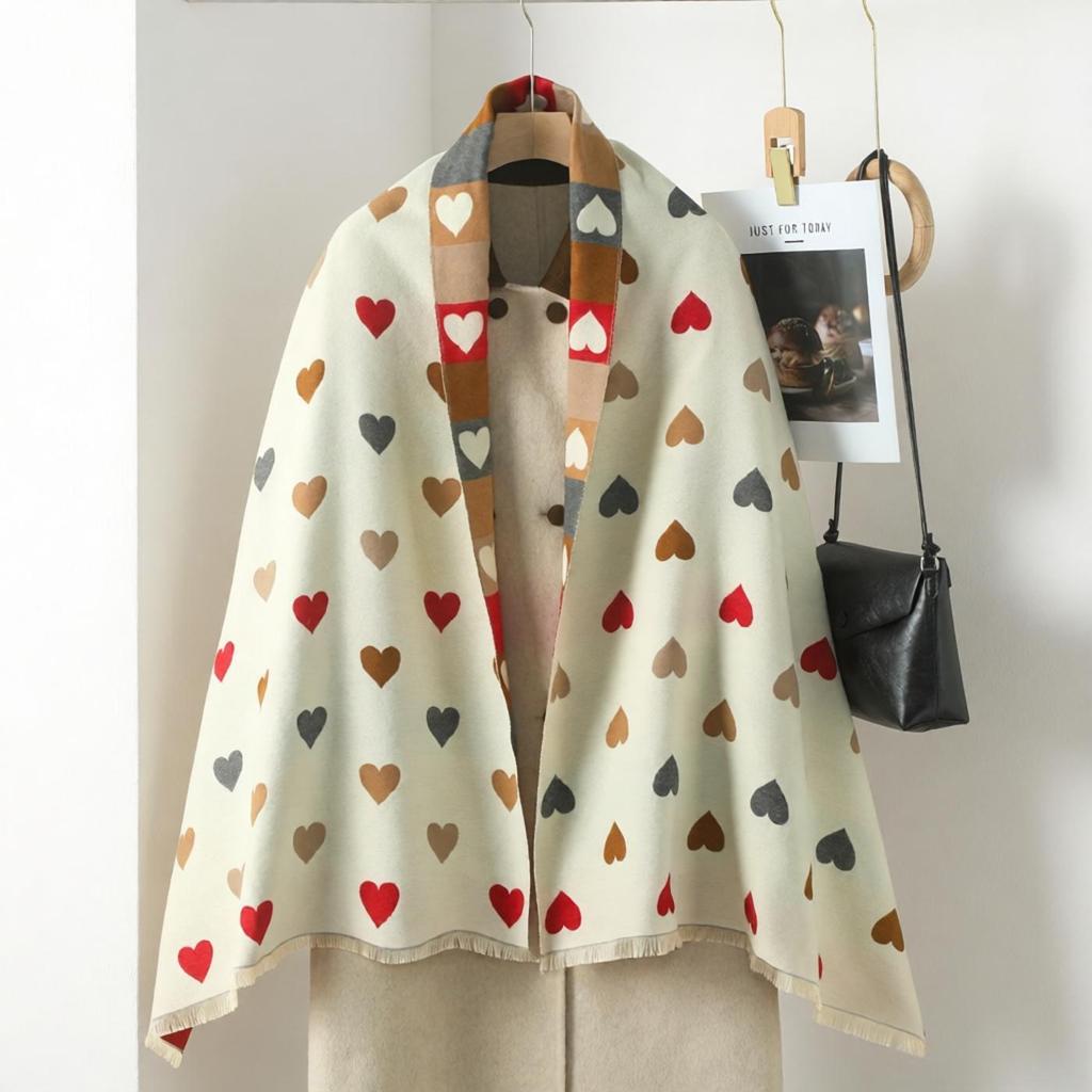 Double-Sided Women's Winter Ink Painting Snood: Imitation Cashmere Scarf for Air-Conditioned Rooms.