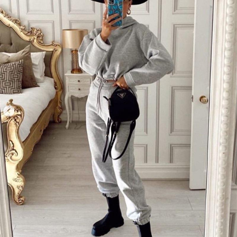 Damen Langarm Zweiteiler Set Lässig Sportbekleidung Sweatshirt Crop Top und Elastische Taille Hose Loungewear Trainingsanzug